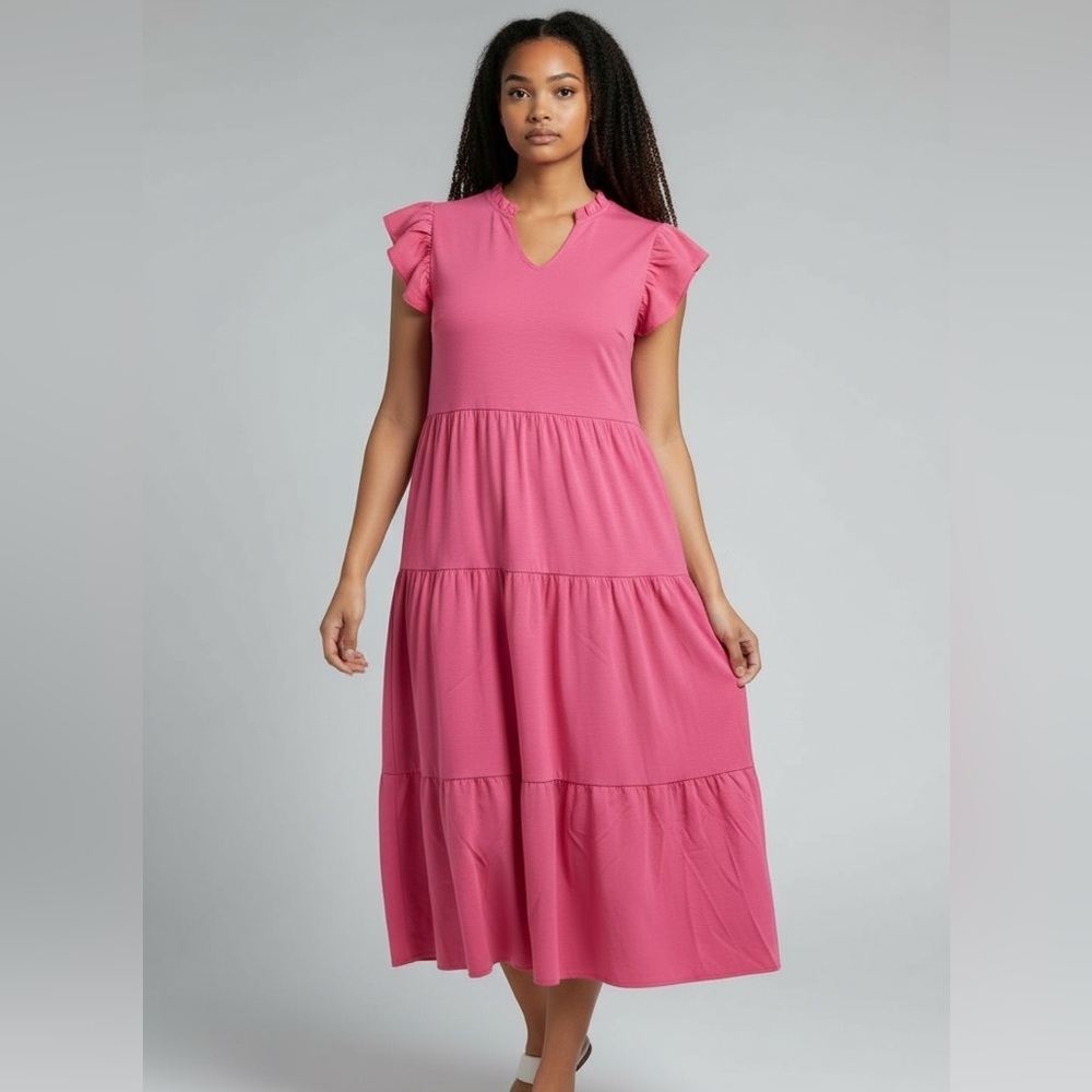 SHEIN Pink Tiered Midi Dress XL - Picture 1 of 6
